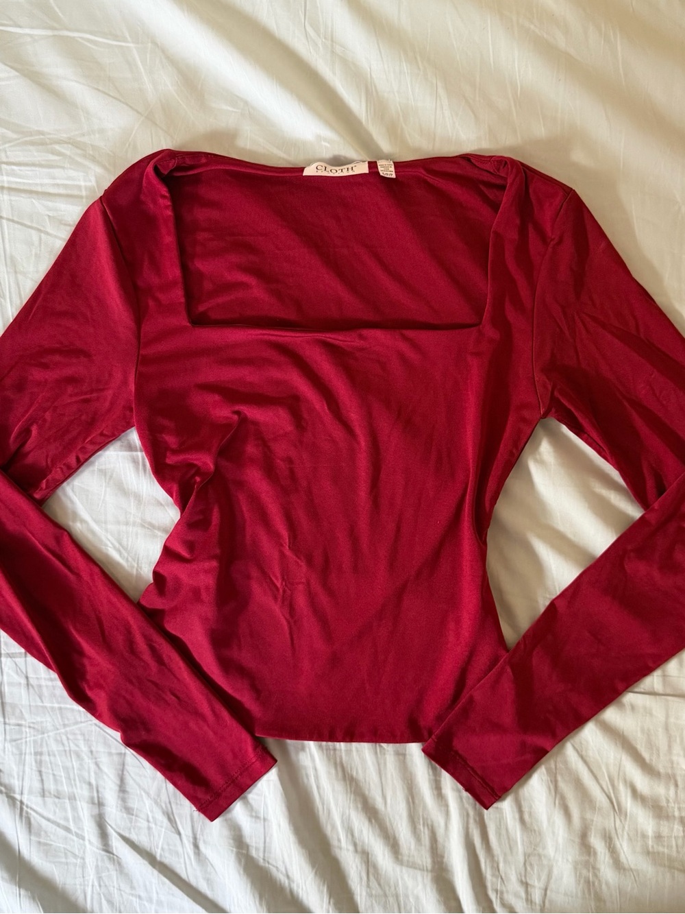 CLOTH Women’s Long Sleeve Square Neck Top - Wine Red